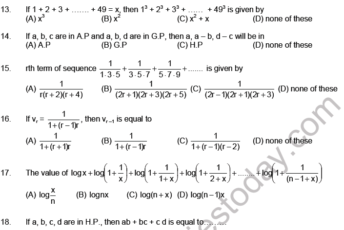 JEE Mathematics Sequence and Series MCQs Set A, Multiple